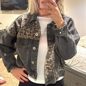 POL Black and Leopard Jean Jacket